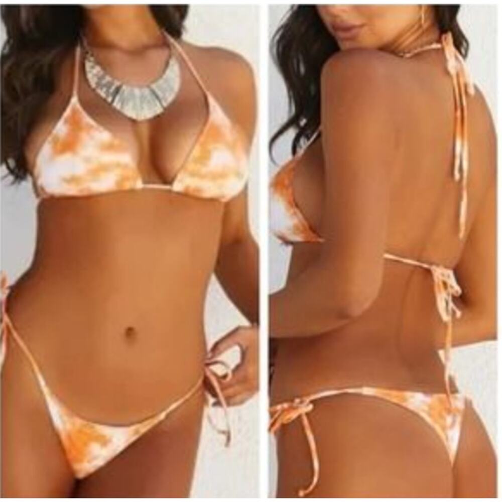 NWT Naked Wardrobe Bikini‎ Set in Orange Swirl